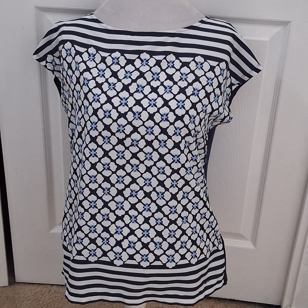 Tommy Hilfiger Blue & White Mixed Media Blouse Size M